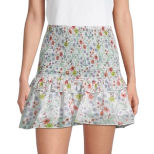 70/21 Women’s Ruffle Smocked White With Floral Print Skirt - Size Small, NWT